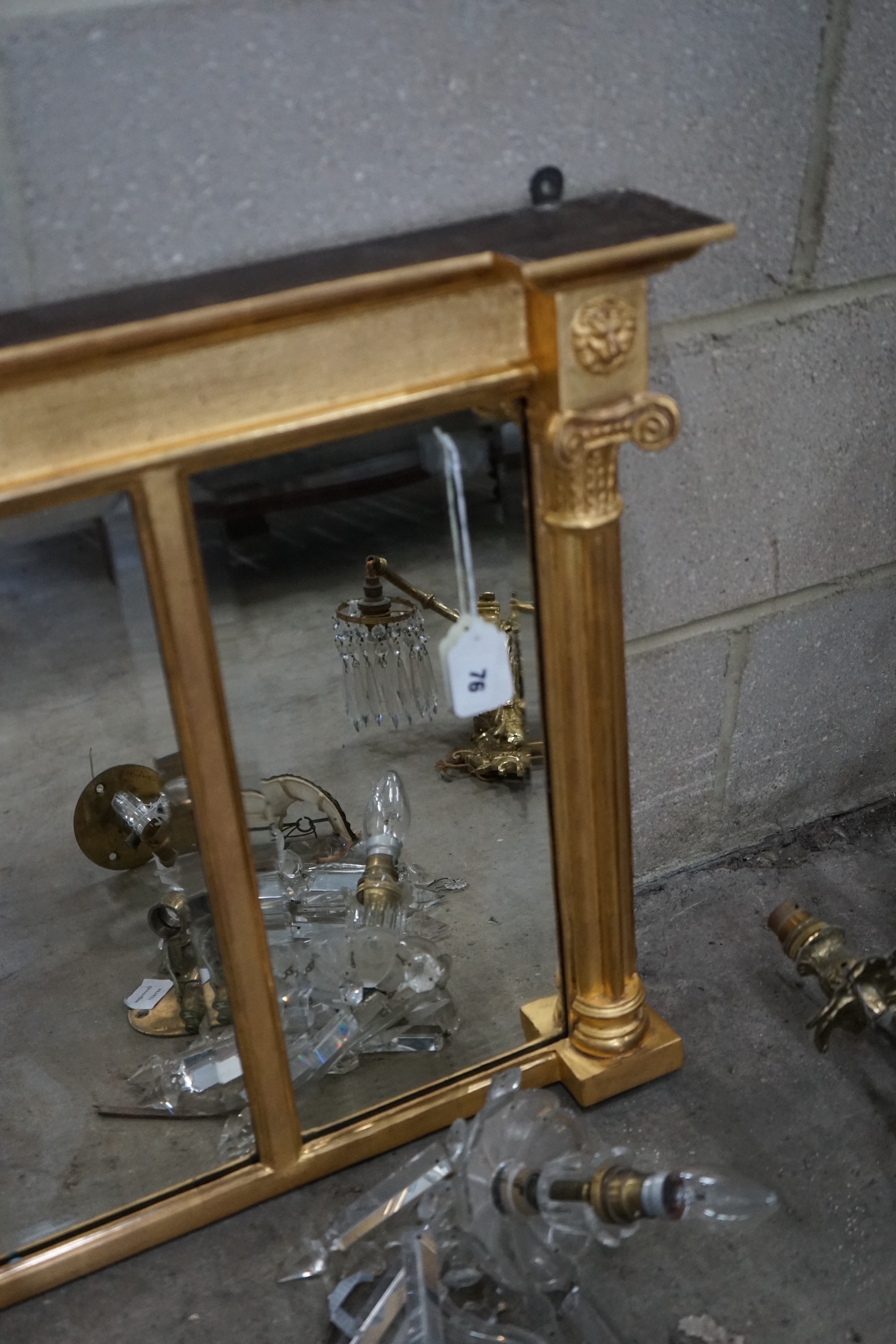 A Regency style gilt-framed triple plate overmantel mirror, width 132cm, height 57cm